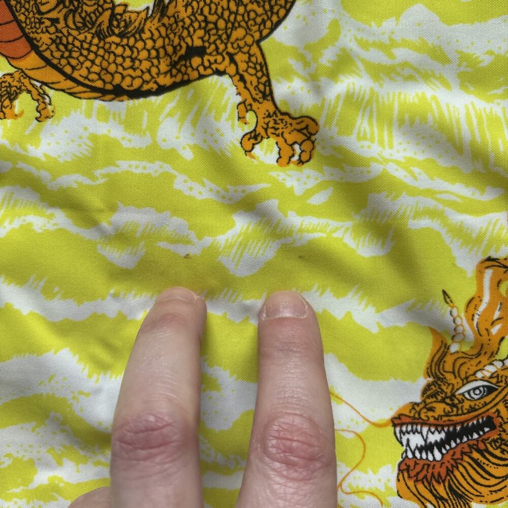 Bay Creek Dragon Print Shirt Mens Large Yellow Short Sleeve Tropical Button Up - Picture 12 of 16